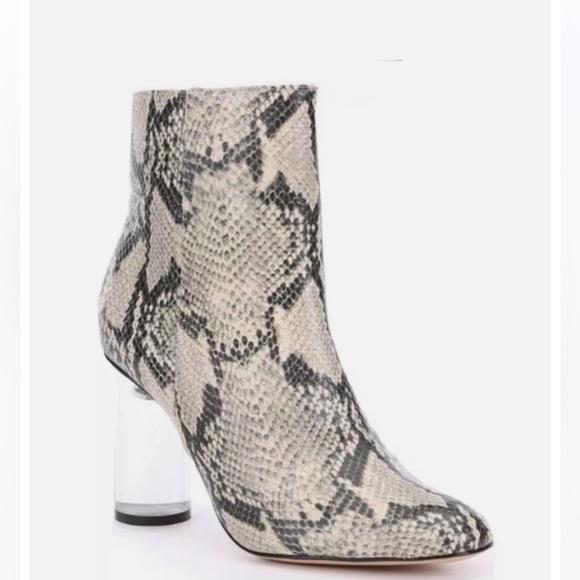 SCHUTZ Shoes - Schutz Pally Snakeskin Leather Clear Heel Boots Booties Black Cream Size 7